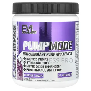 Preworkout Pumpmode Non-Stimulant Pump Accelerator, Furious Grape 174g