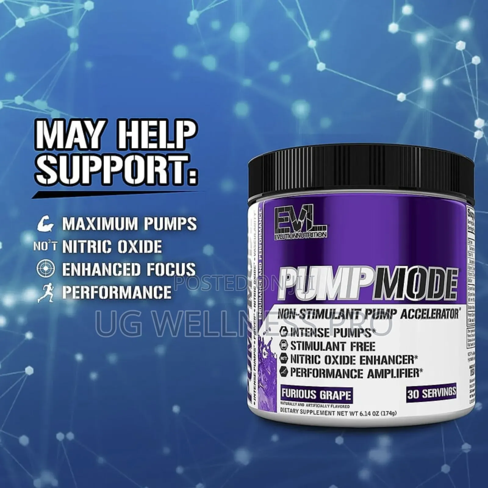 Preworkout Pumpmode Non-Stimulant Pump Accelerator, Furious Grape 174g