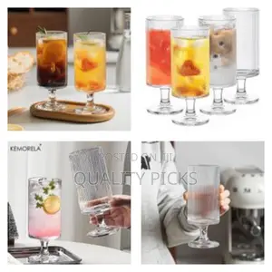 Set of 6 Ribbed Glasses All Purpose Water Goblet Cups