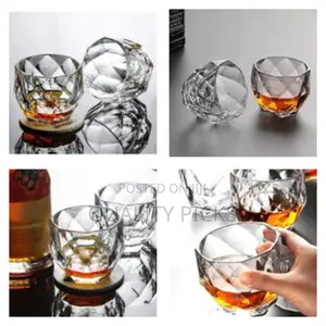 Set of 6 Elegant Faceted Glass Whiskey Tumblers