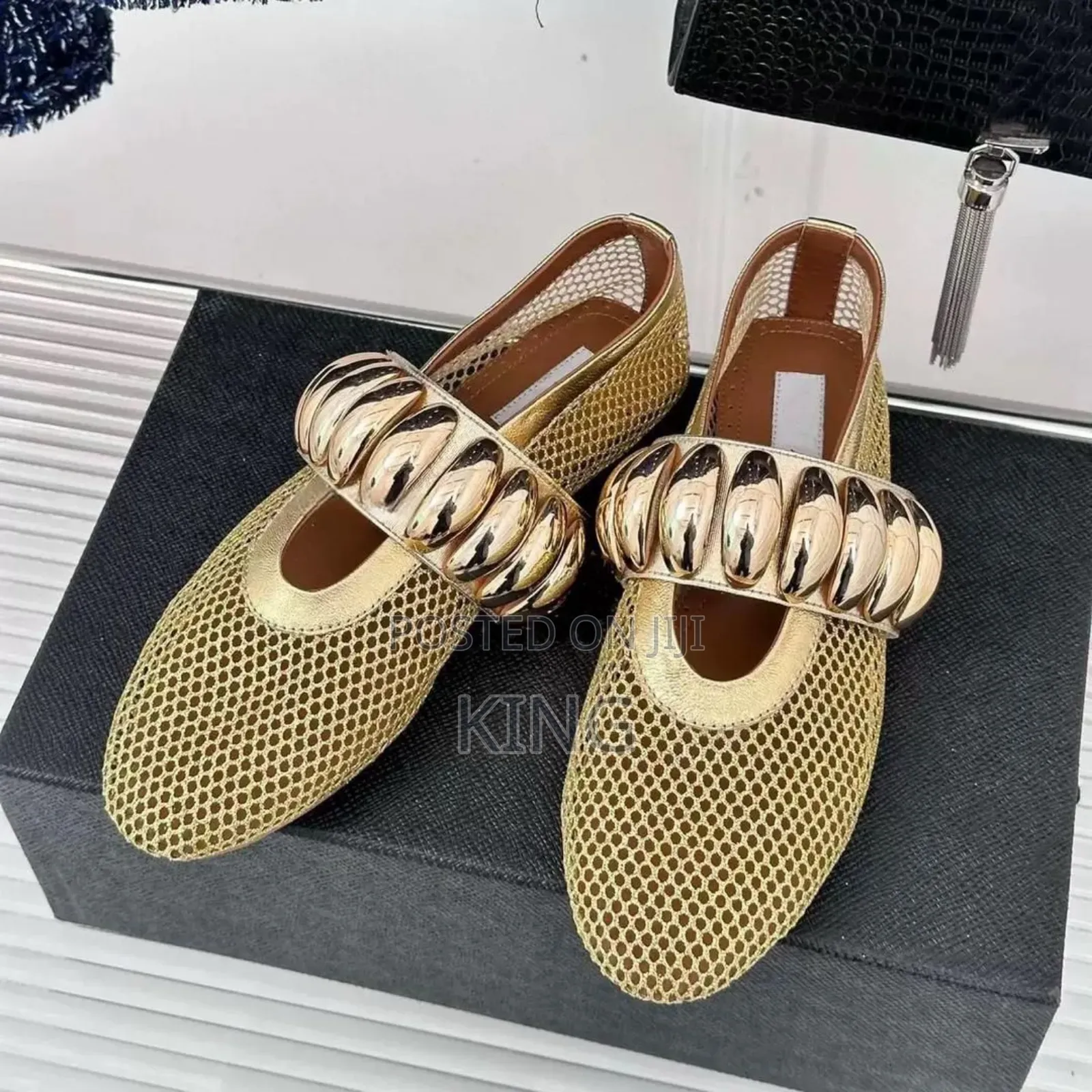 Gold Mesh Mary Jane Ballet Flats