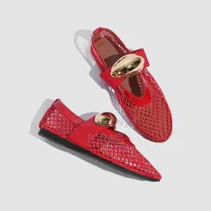 Alaïa Fishnet Ballet Flat Black, Red
