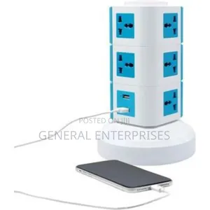 A Universal Vertical Multi-Socket Tower Extension Lead With Usb Ports.