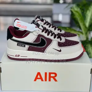 New Classic Maroon/Beige Nike Air Force 1 Low X Dior Sneakers