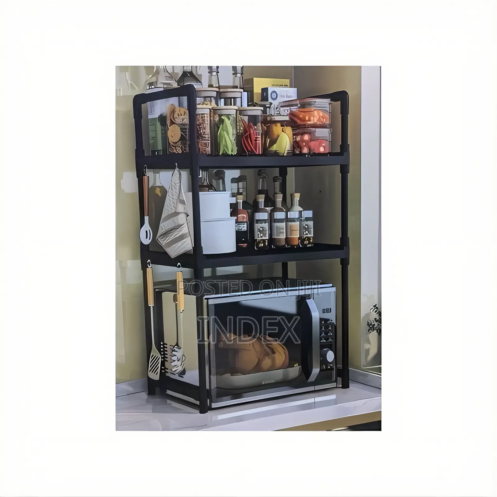 Microwave Oven Rack, Adjustable Shelf Organizer 3-Tiers With 3 Hook,