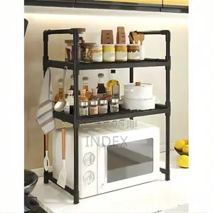 Microwave Oven Rack, Adjustable Shelf Organizer 3-Tiers With 3 Hook,