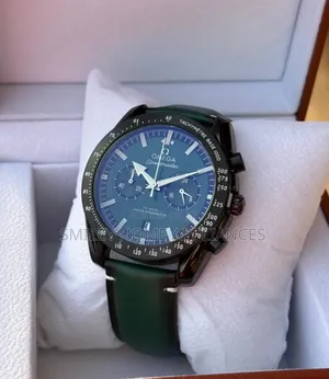 Green Leather Strapped Omega Wrist Analog Time Piece at 20% Discount