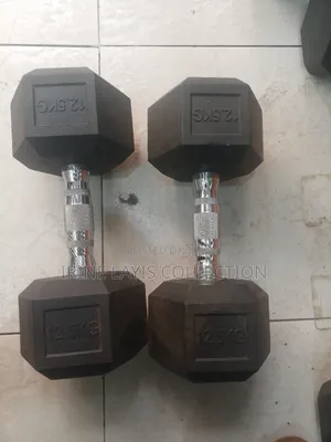 12.5kg Rubber-Coated Cast Iron Hex Dumbbells.