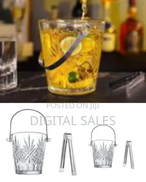 Crystal Glass Ice Bucket With a Metal Handle