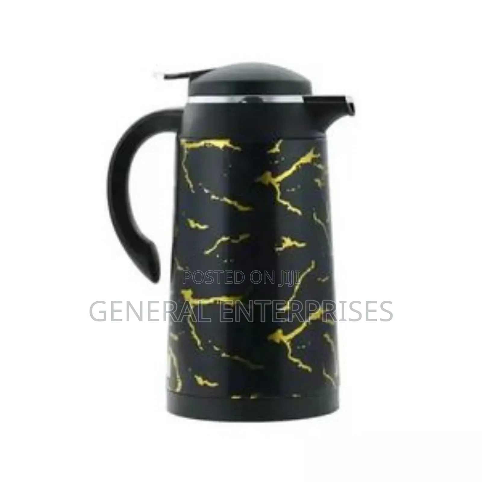 Black and Gold Marble-Patterned Vacuum Flask