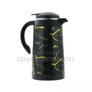 Black and Gold Marble-Patterned Vacuum Flask
