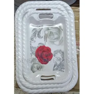 Set of Three Stackable Melamine Serving Trays With Handles