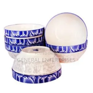 Set of Six Blue and White Ceramic Soup Bowls