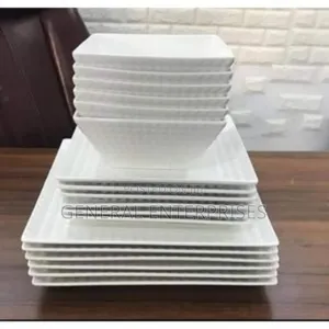 This Is a White Ceramic Square Dinnerware Set.