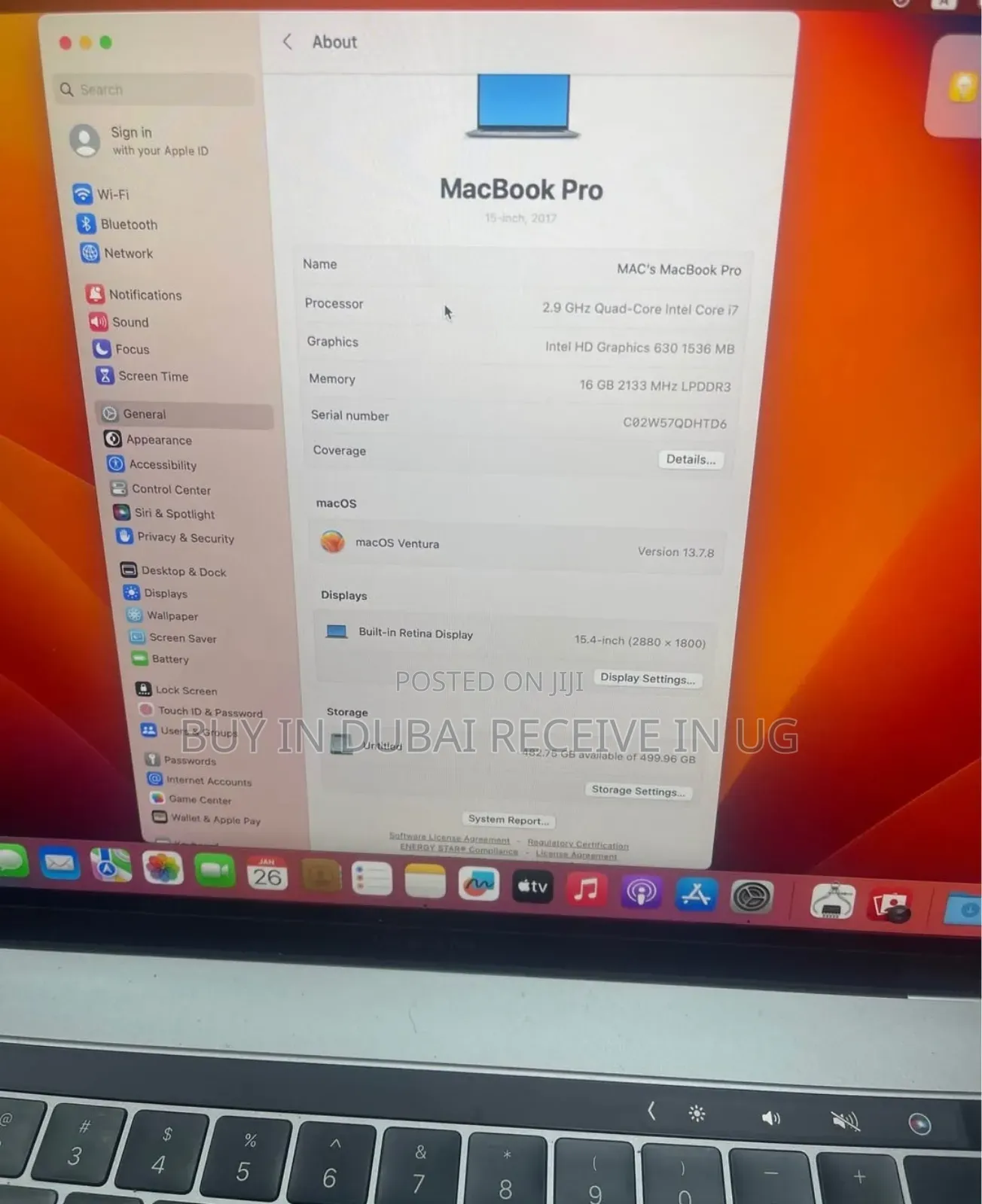 Laptop Apple MacBook Pro 2017 16GB Intel Core I7 HDD+SSD 500GB