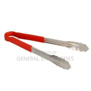 Pair of Red-Handled Stainless Steel Utility Tongs