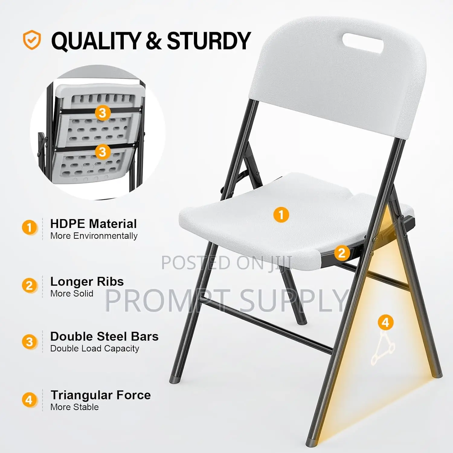 Plastic Foldable Chair With Steelframe for Indoor Outdoor Activities