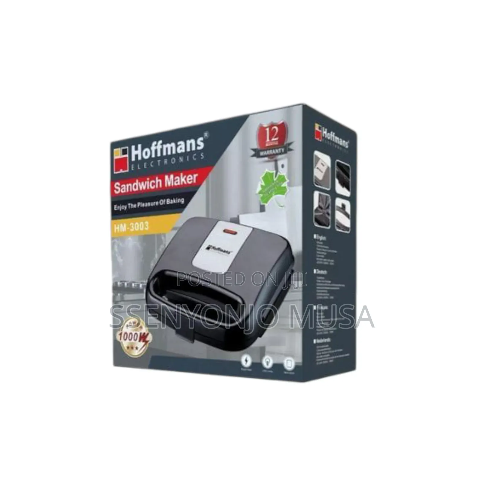 Hoffmans Sandwich Maker Hm-3003 | Non-Stick Plates