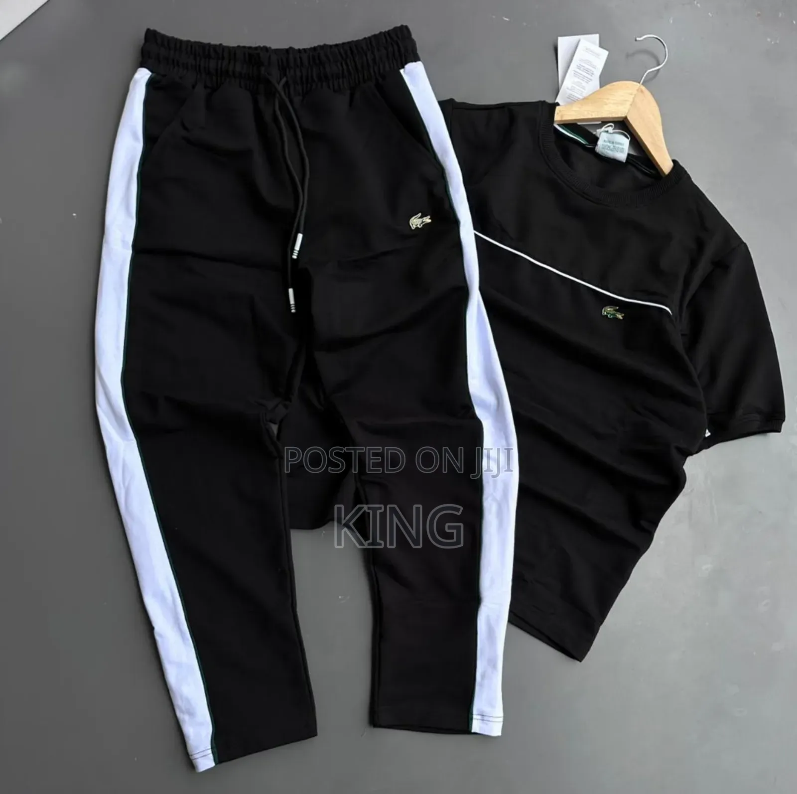 Lacoste Tracksuit Black Track Pants With White Piping Details.