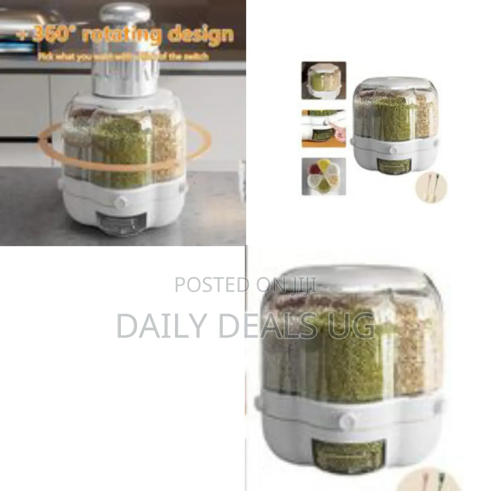 Rotating Dry Food and Grain Dispenser Designed for Kitchen Storage