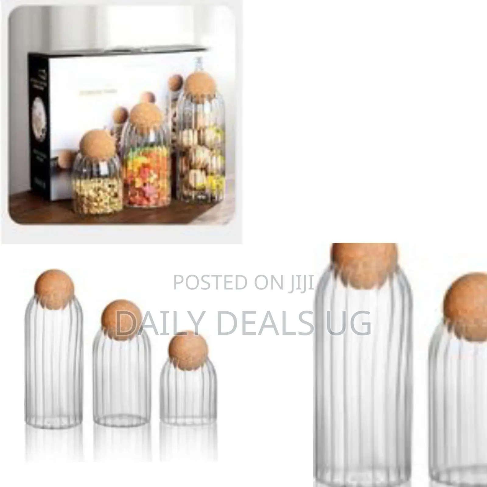Set of Three Ribbed Glass Storage Jars