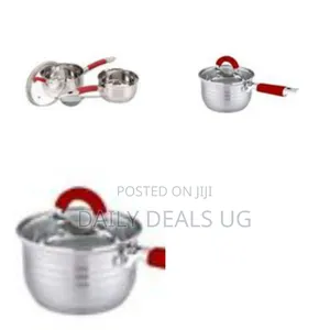 4-Piece Set of Stainless Steel Pan With a Glass Lid and Red