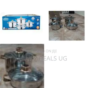 Set of Stainless Steel Cookware, Likely an 8-Piece