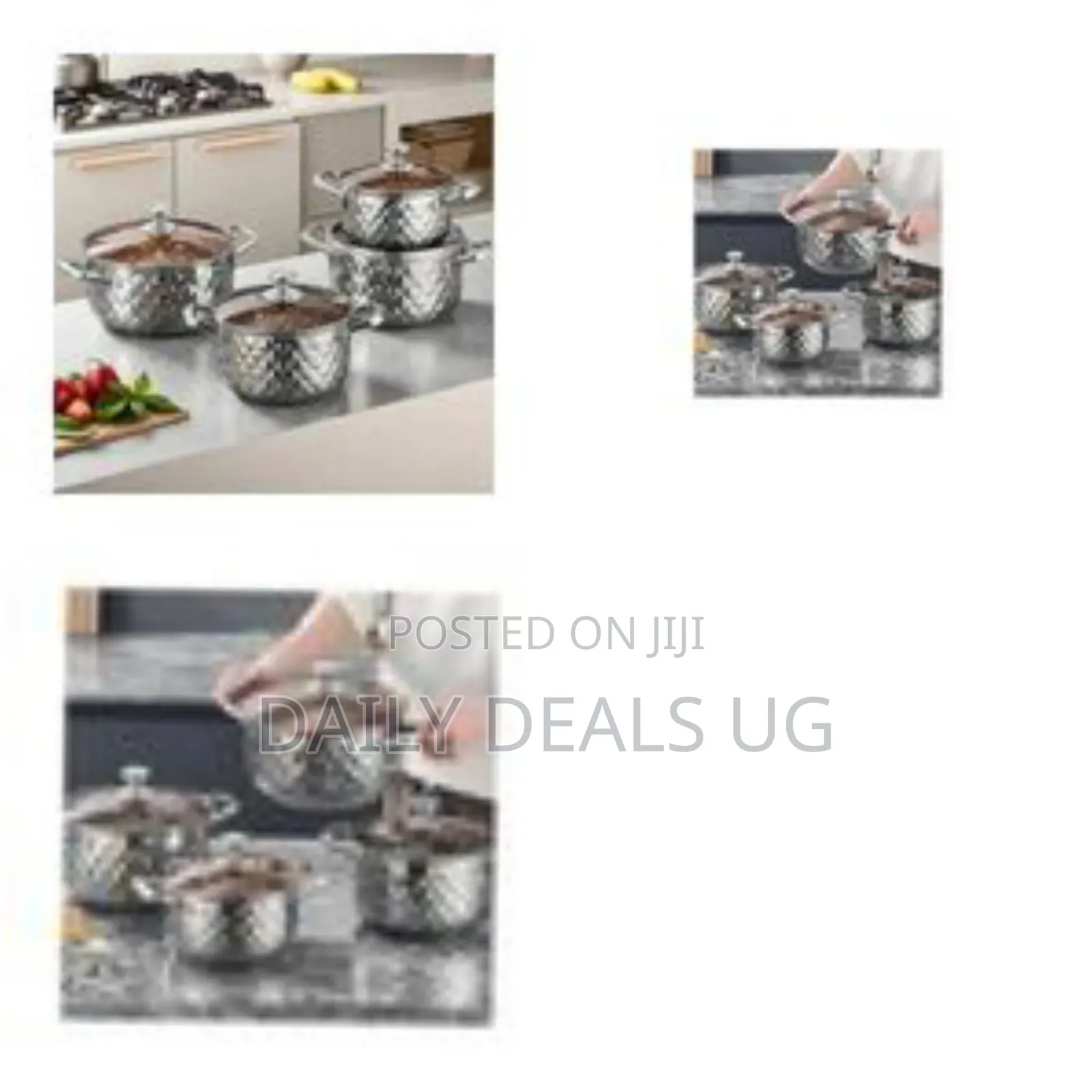 Stainless Steel Diamond-Patterned Cookware Set With Tempered Glass Lid