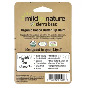 Sierra Bees, Organic Lip Balms, Cocoa Butter, 4 Pack, 4.25 G Each