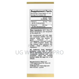 Vitamin D3 + as Mk-4, 25 MCG (1,000 Iu), 30 Ml 300 Servings