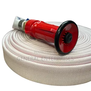 A Lay-Flat Fire Hose Pipe With a Nozzle and Fittings.