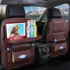 Pu Leather Car Backseat Organizer With a Foldable Table Tray.