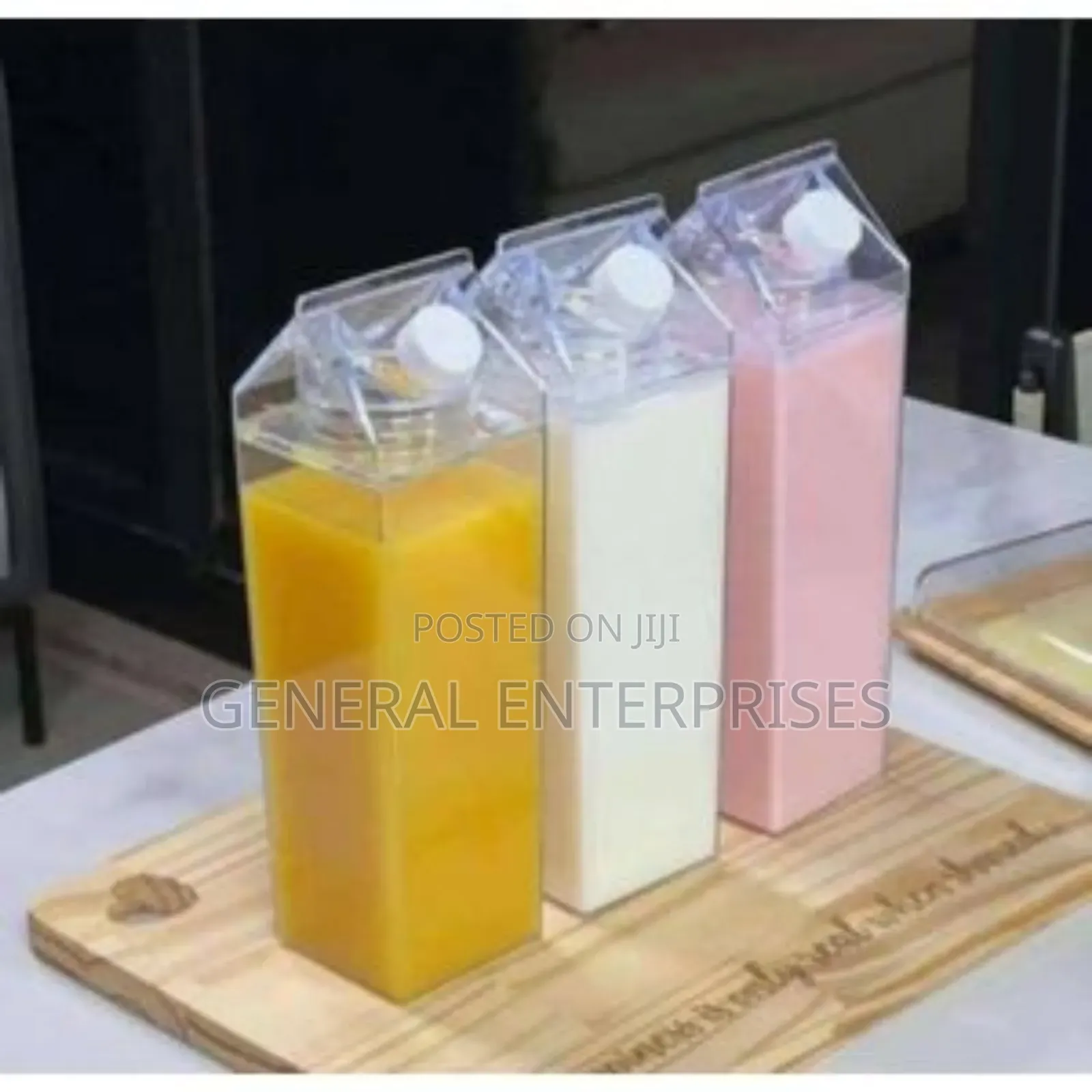 Reusable Acrylic or Plastic Milk Carton-Style Beverage Bottles.
