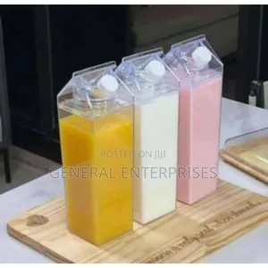 Reusable Acrylic or Plastic Milk Carton-Style Beverage Bottles.