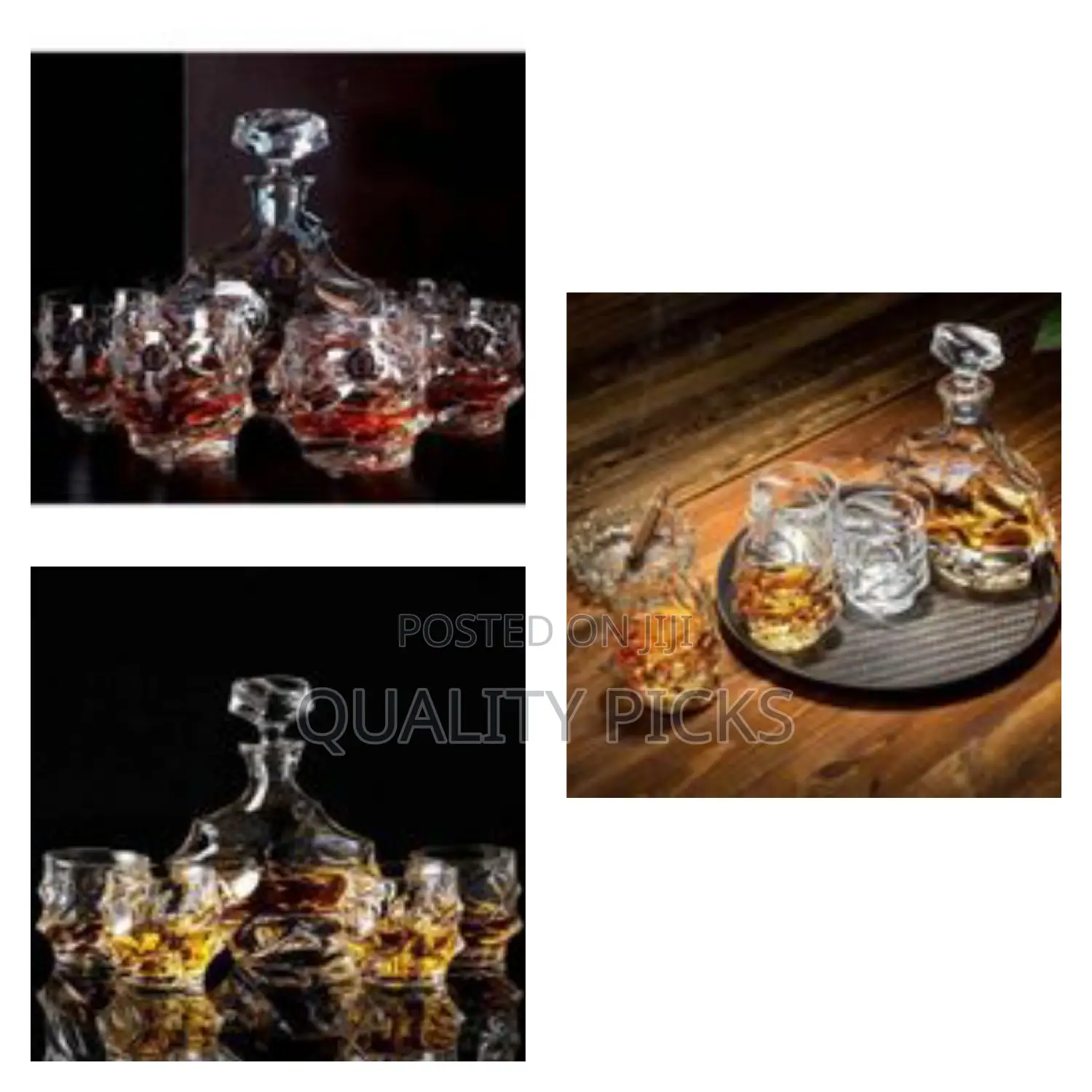 Elegant Crystal Whiskey Decanter and Glass Set - Transparent