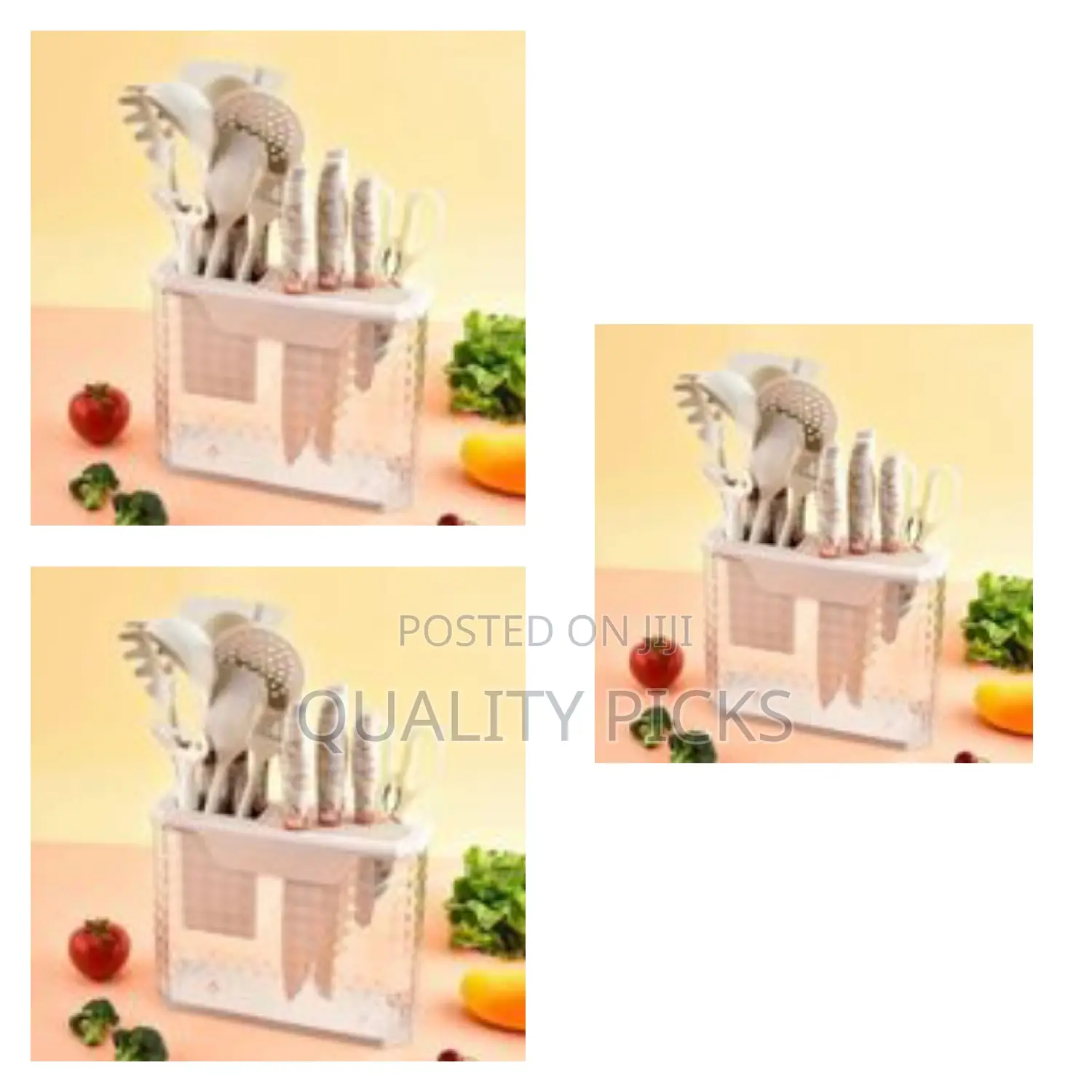 Stylish 16-Piece Kitchen Utensil and Knife Set in Diamond-Cut Storage