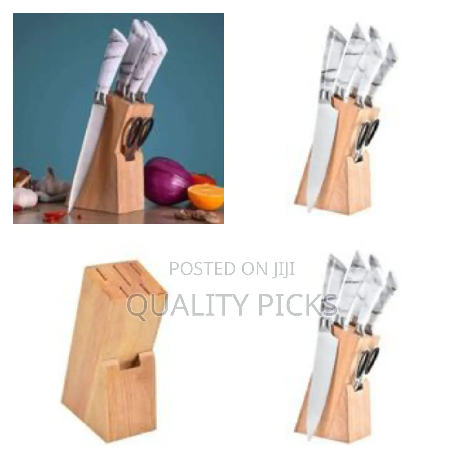 Kitchen Knife Block Set, Marble Covered 7 Piece Knives
