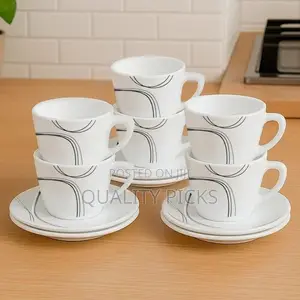 Cappuccino Coffee White Tea Cups and Saucer for 6