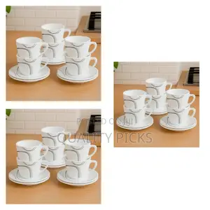 Cappuccino Coffee White Tea Cups and Saucer for 6