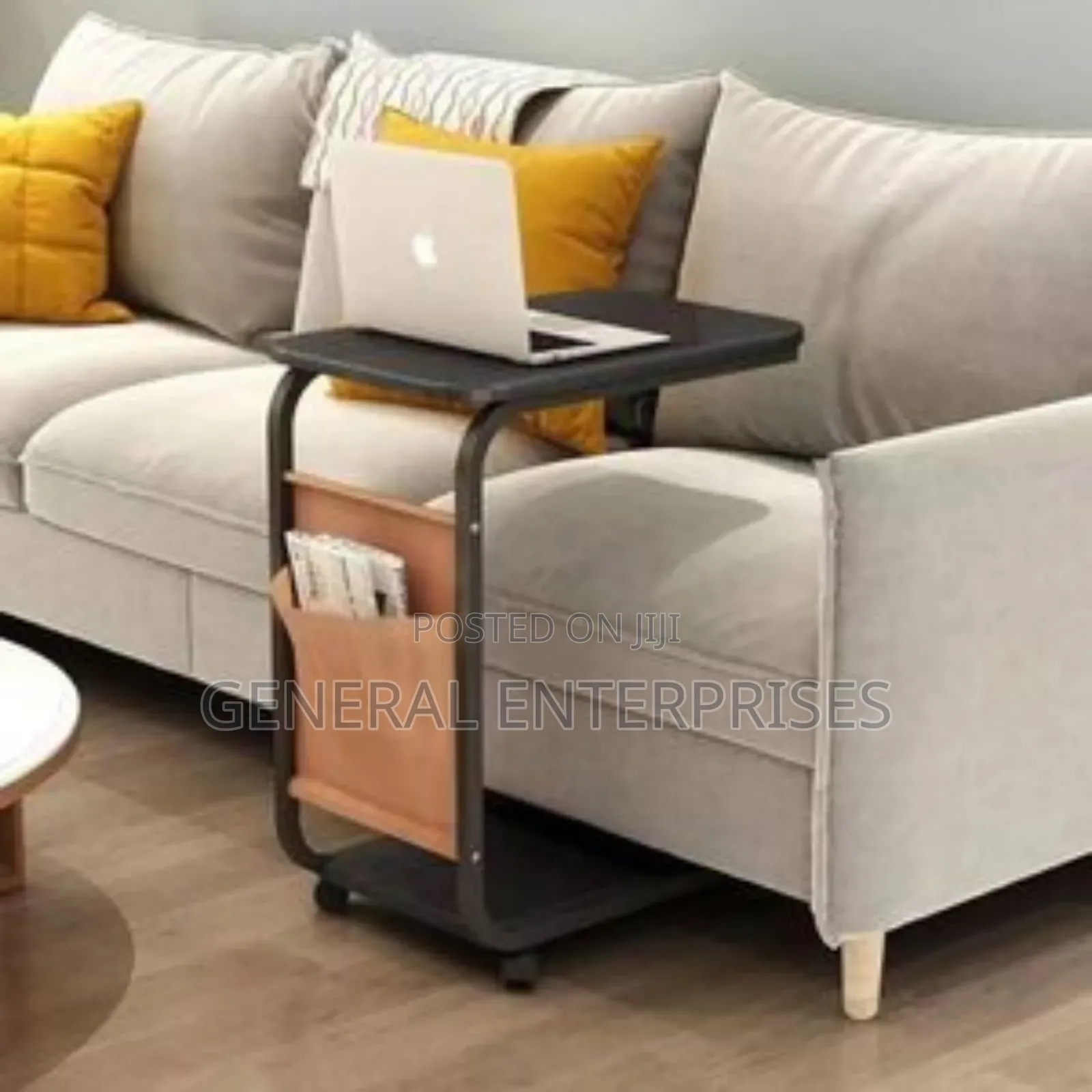 C-Shaped Mobile Rolling Side Table