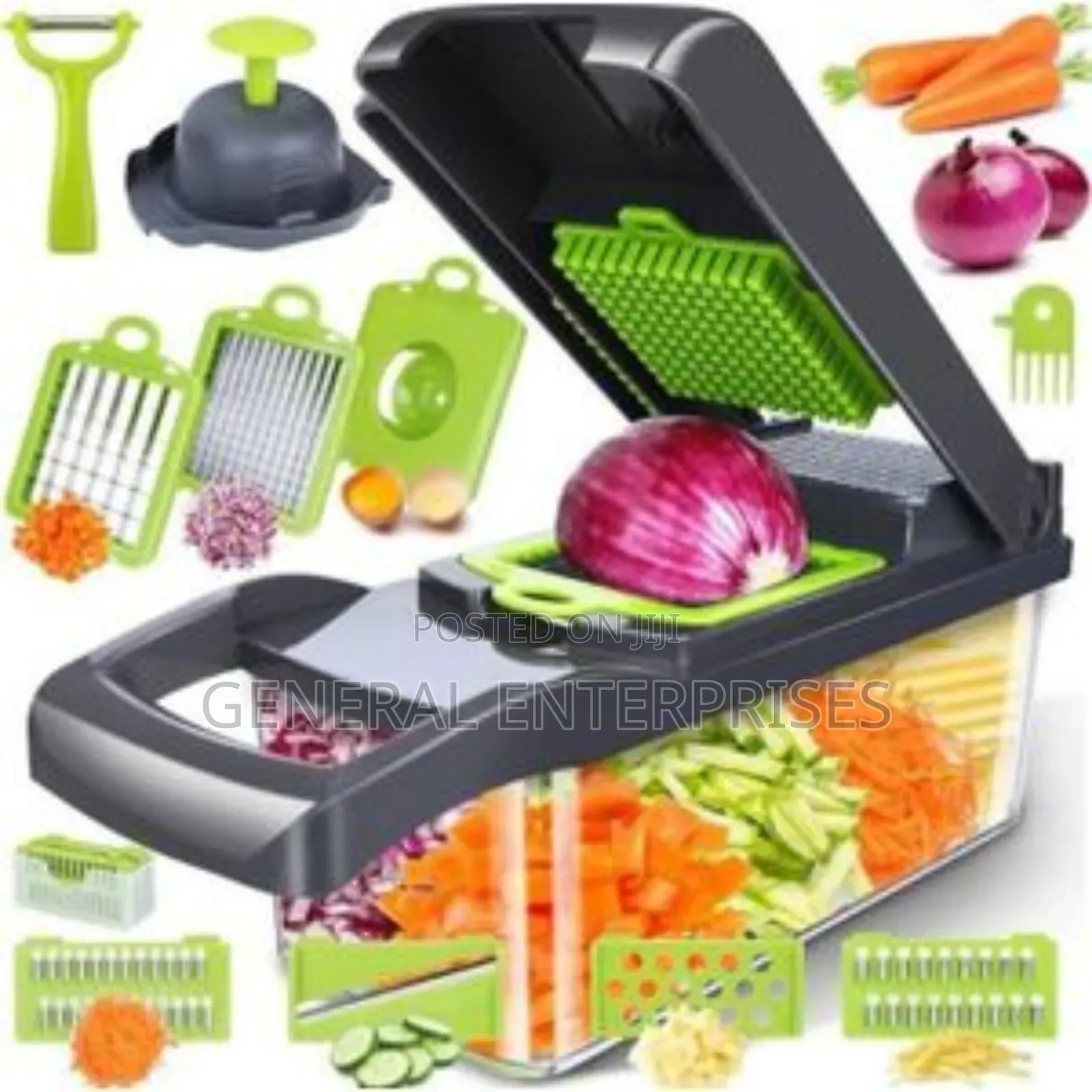 Manual Vegetable Chopper and Slicer With Interchangeable Blades.