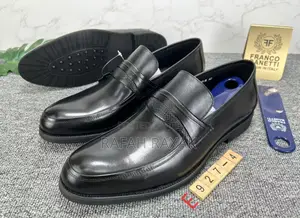 Men’S Black Franco Banetti Penny Leather Loafers