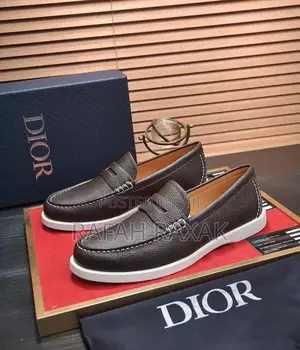 Original Dark Brown/White Dior Casual Leather Loafers
