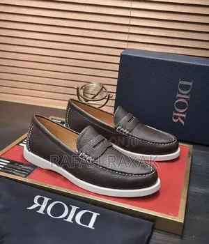 Original Dark Brown/White Dior Casual Leather Loafers