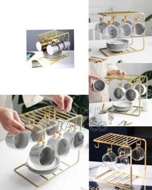 6 Tea Coffee Cups and Saucers Stand Rack Organizer Gift Set