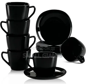 12- Piece Black Opal Glass Coffee Cup and Saucer Set