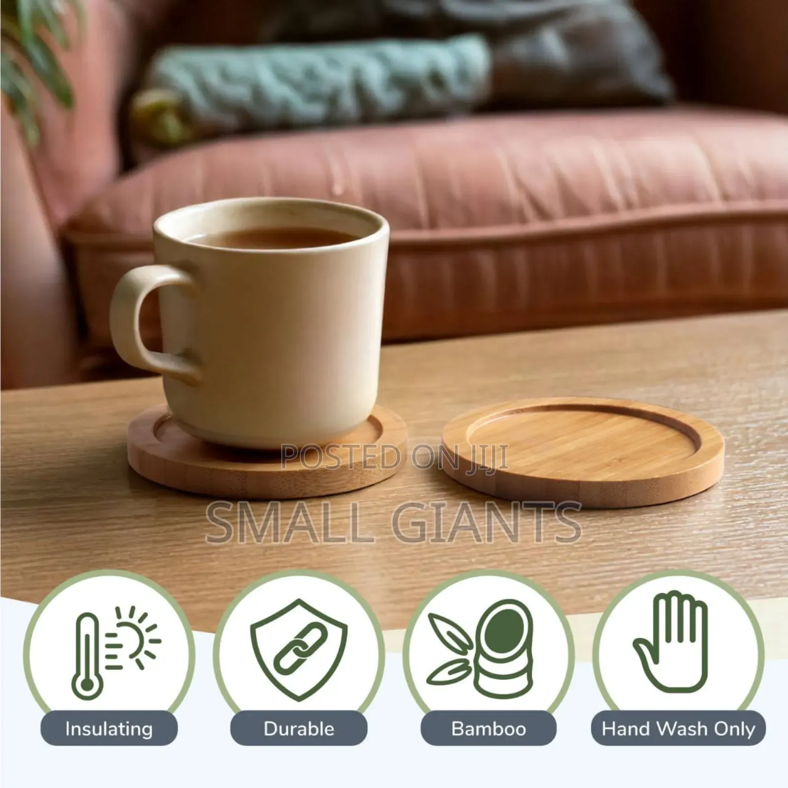 12pcs Premium Natural Wood Bamboo Tabletop Coasters