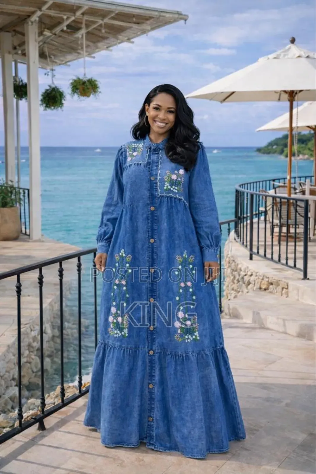 Women's Long-Sleeve Denim Maxi Dress