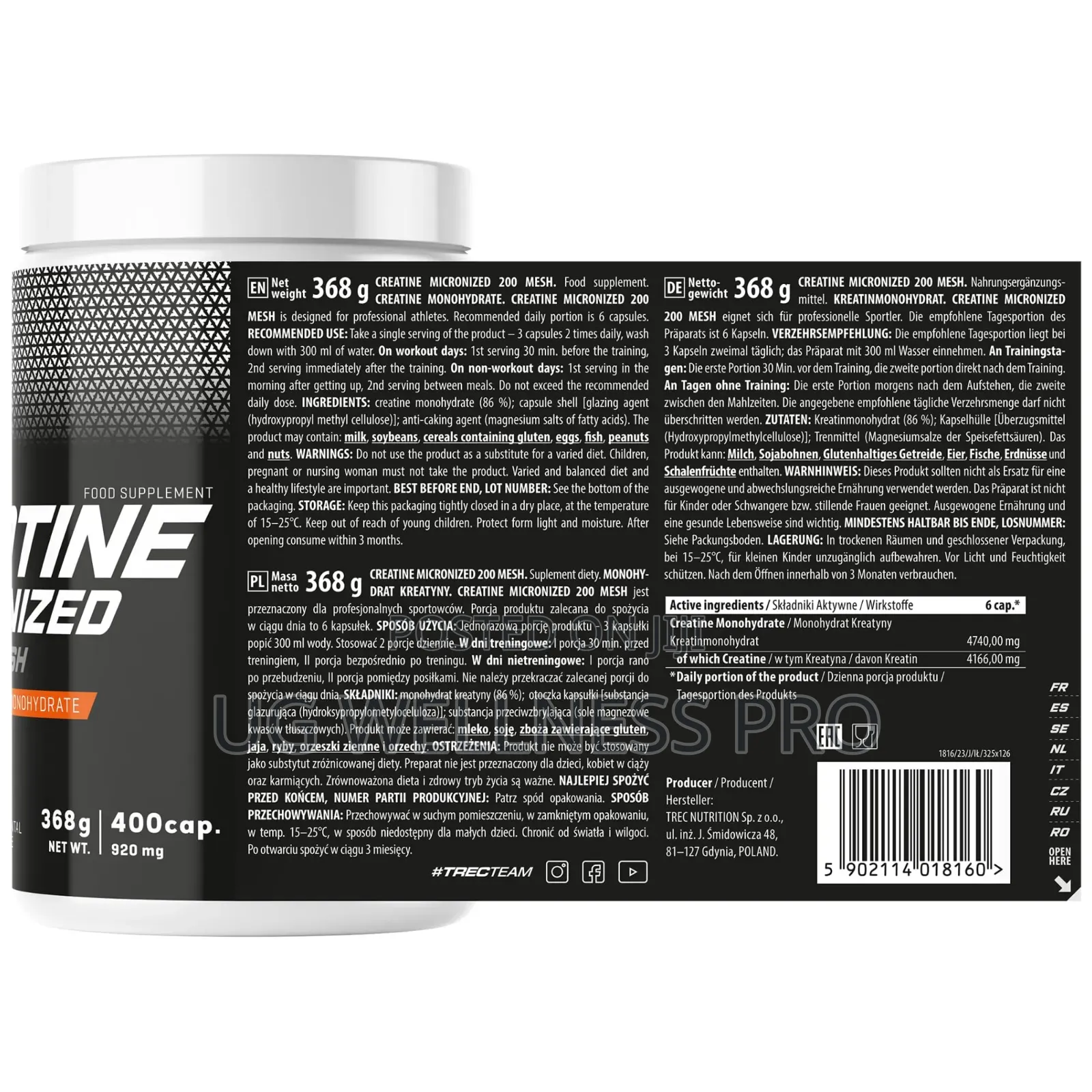 Trec Nutrition Creatine Micronized 200 Mesh - 400 Capsules