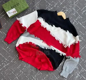 Block Frayed Knitted Pullover Sweater.